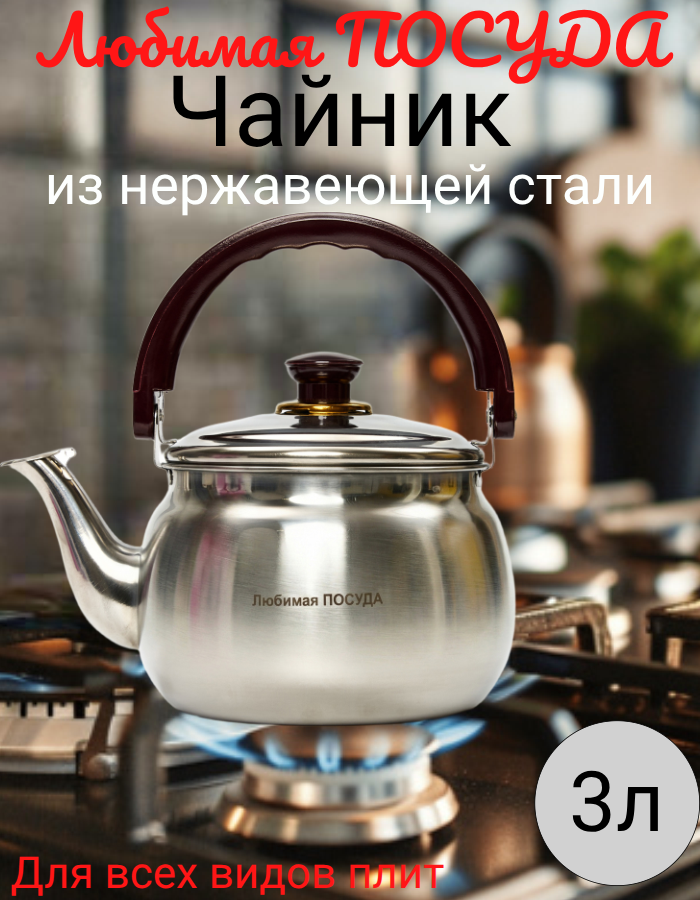 Чайник из нержавеющей стали 3л. Любимая ПОСУДА